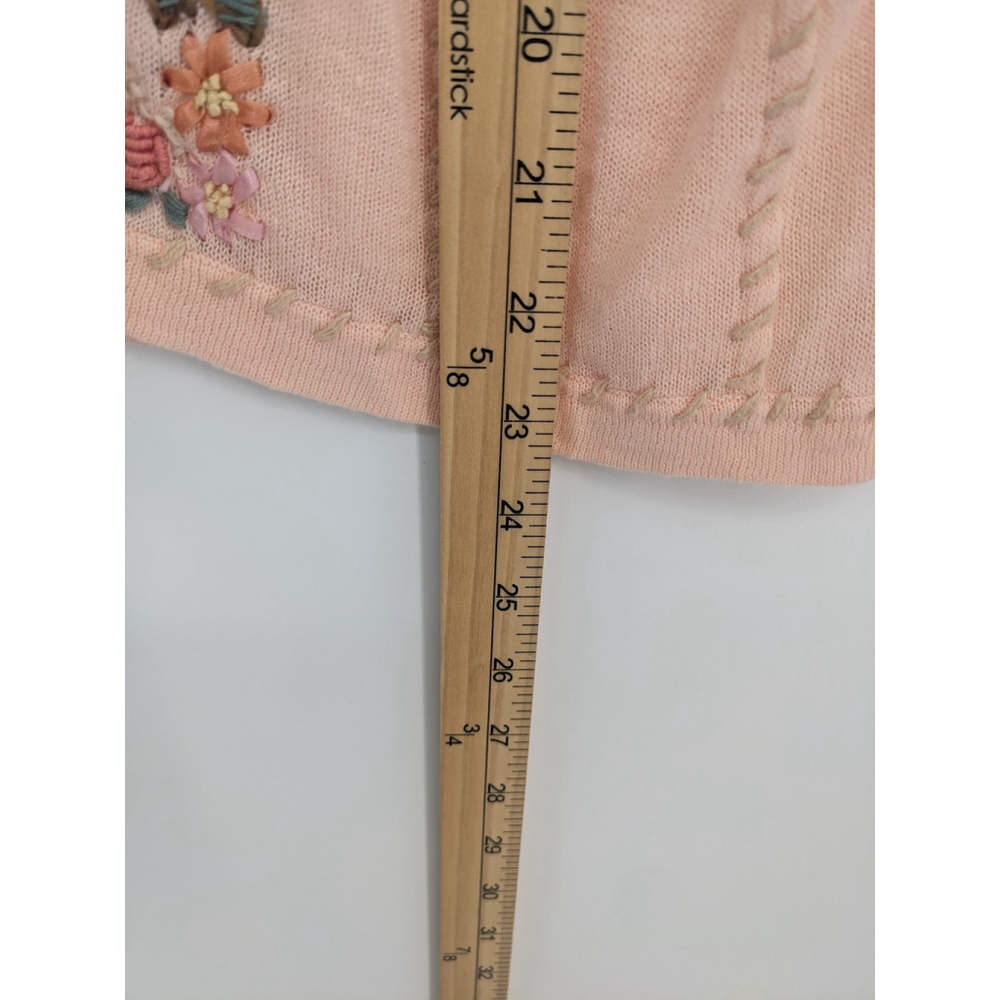 J Jill Sweater Womens Small Pink Floral Embroidered Linen Blend Cardigan Cottage - Picture 12 of 12